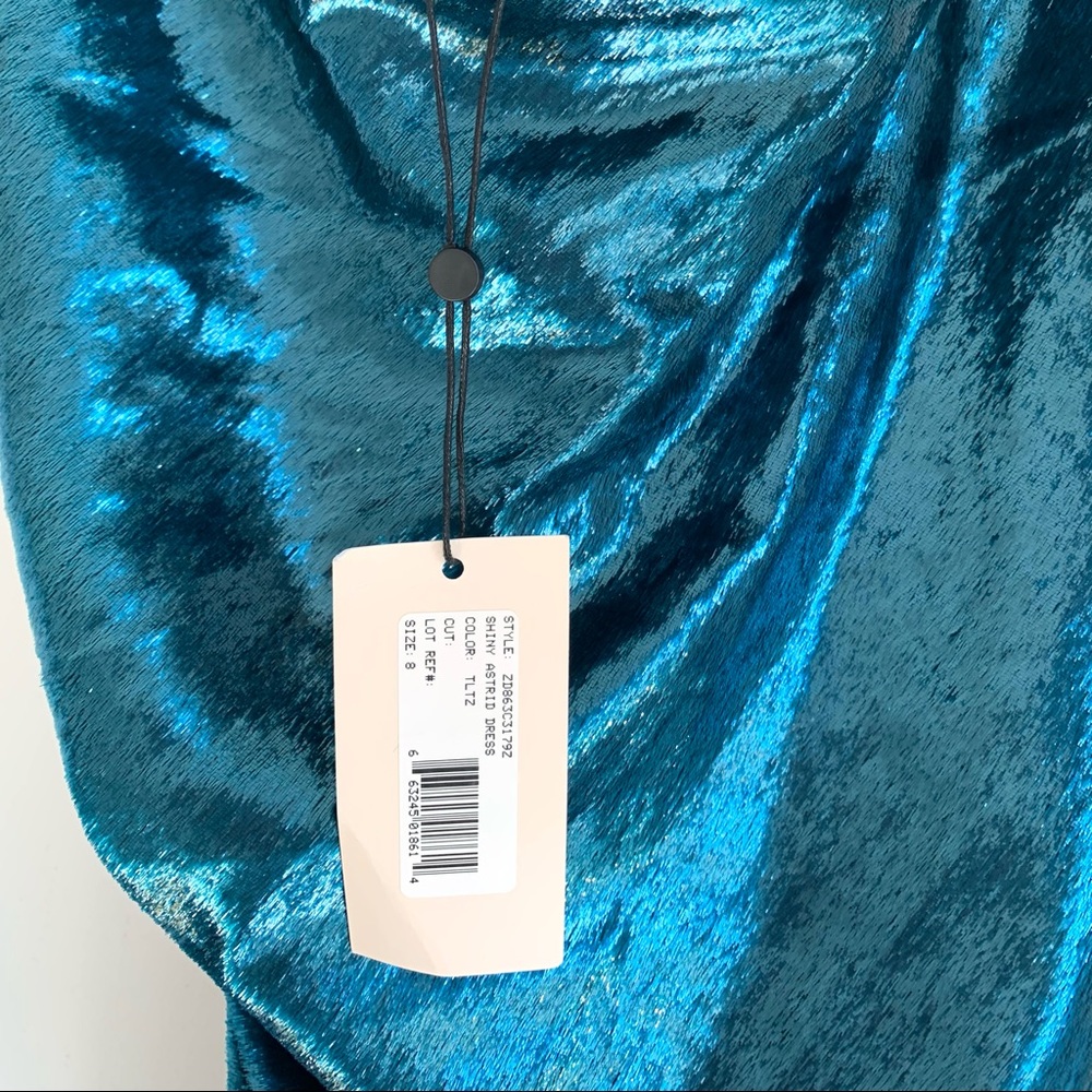 NWT Cinq A Sept Shiny Astrid Teal Topaz Mini Dress - Picture 10 of 11